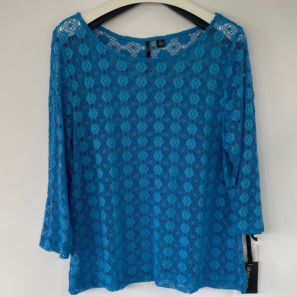 Skye's the Limit Vibrant Blue Lace Blouse Cover Up XL - Picture 3 of 14